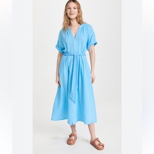 XiRENA Sky Blue Button-Front Maxi Dress with Self Tie